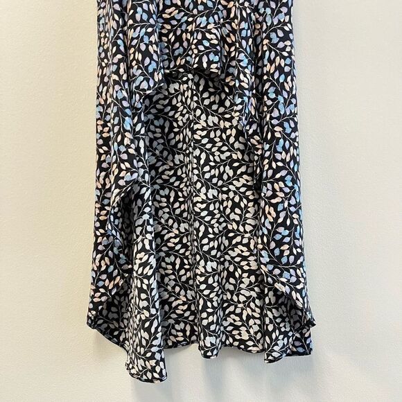 INTERMIX RUFFLED HIGH-LOW DRESS LAYLA NAVY LEAF PRINT SILK SIZE SMALL - Picture 6 of 13